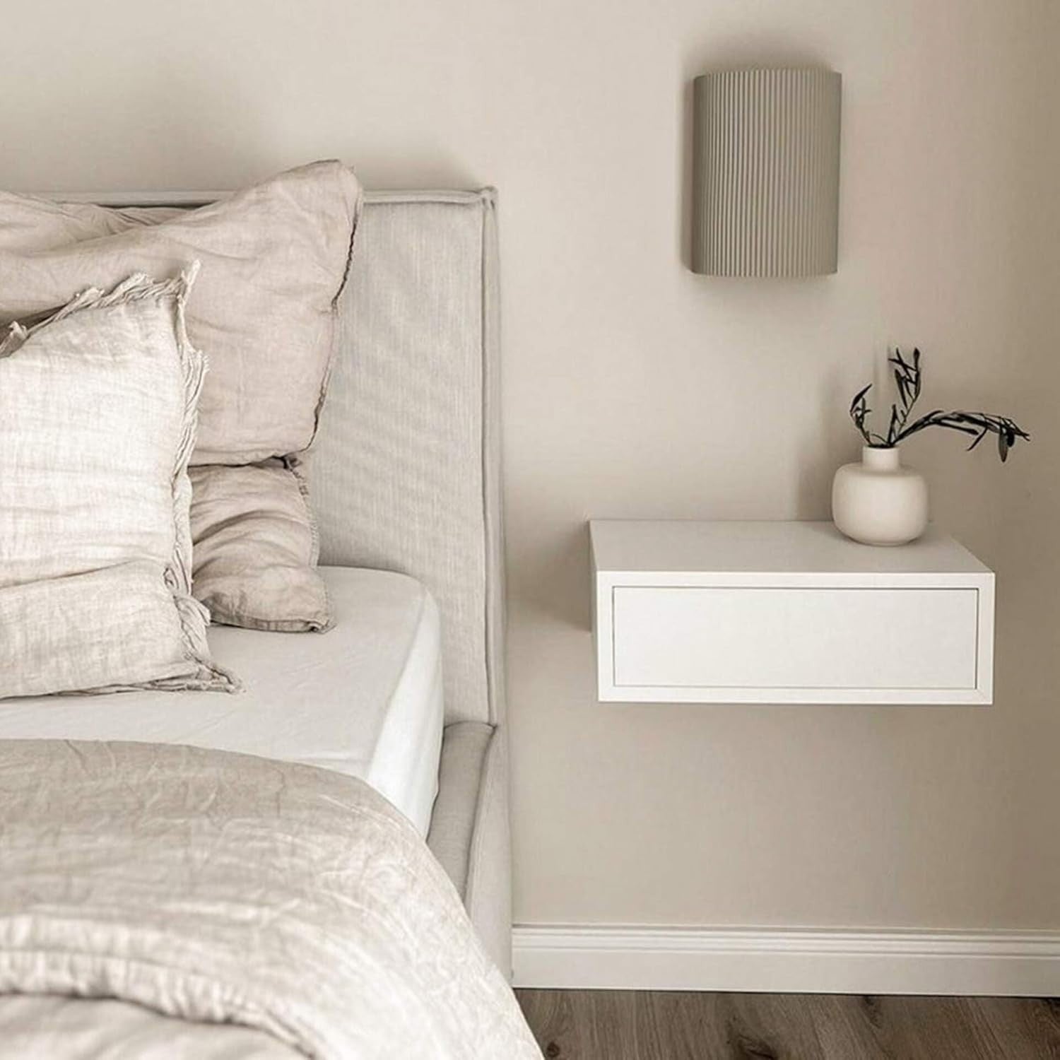 Floating White Wall Bedside Table with Drawer – Modern Minimalist Nightstand