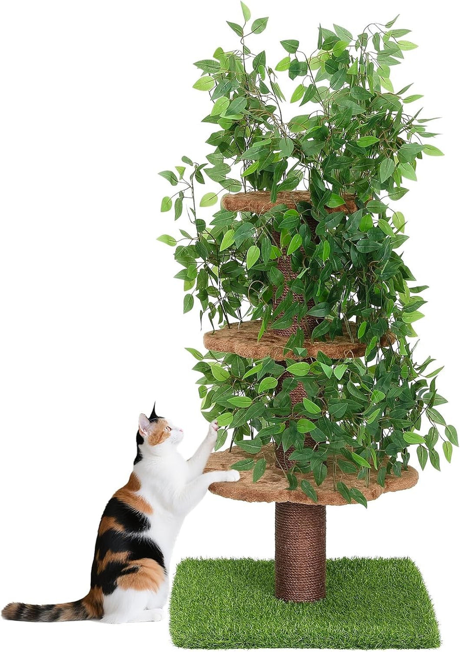 150cm Cat Tree Tower Scratching Post With Simulated Ficus Leaves Indoor