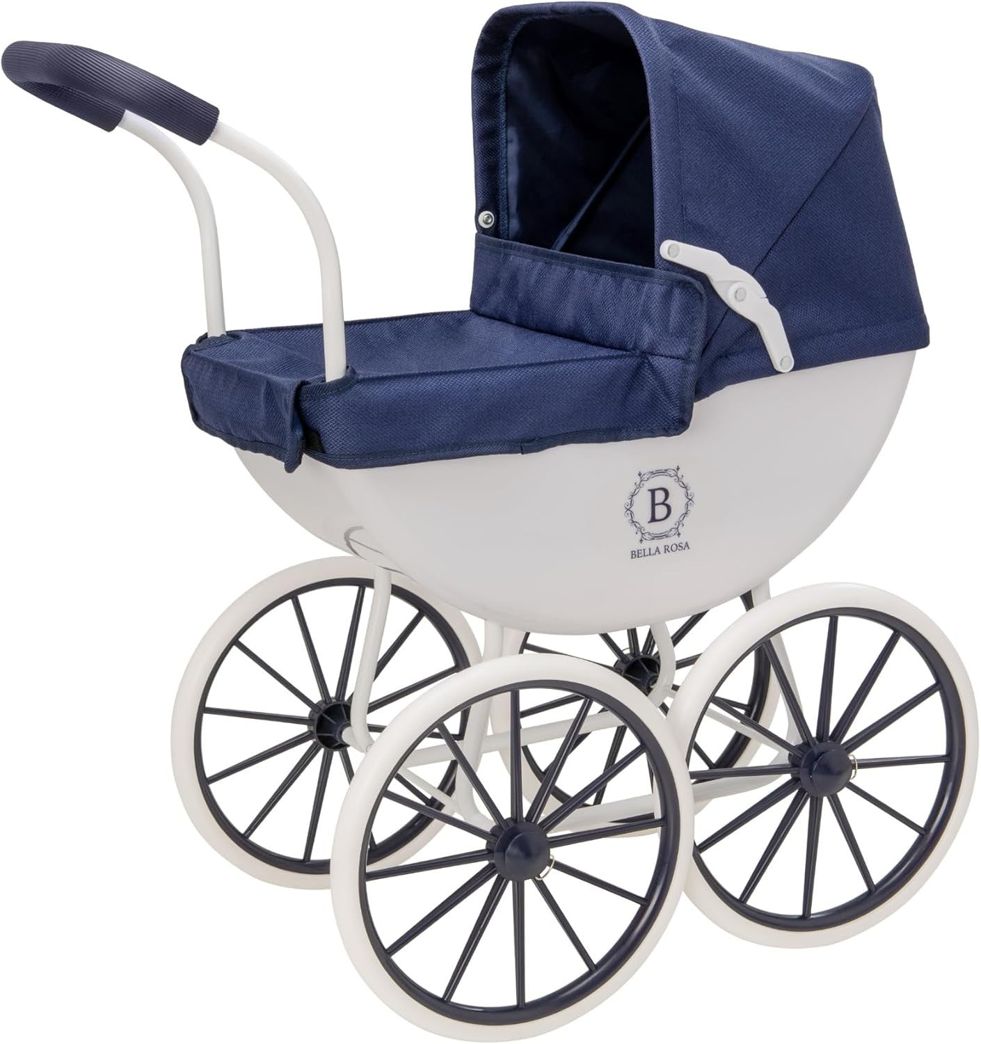 Traditional Dolls Pram Carriage Pushchair Vintage Style White Wheels