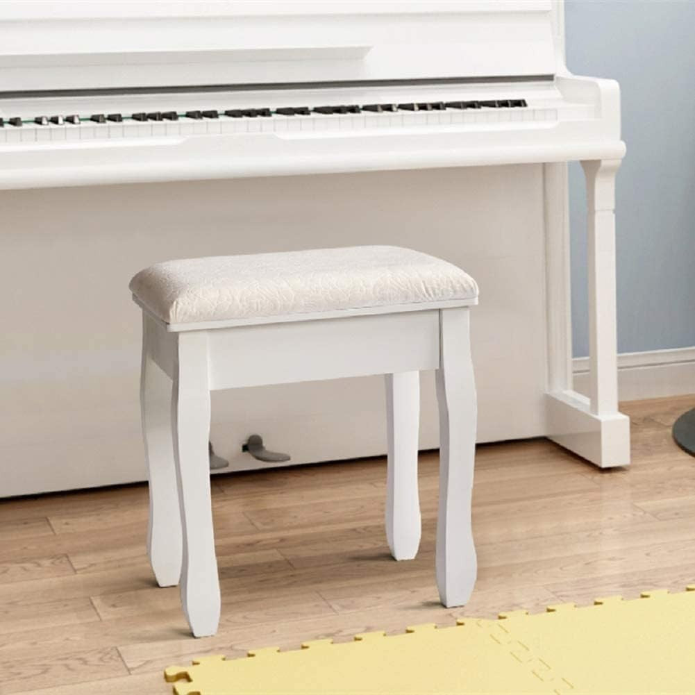 White Baroque Vanity Stool Soft Padded Dressing Table Chair 41x30x45cm