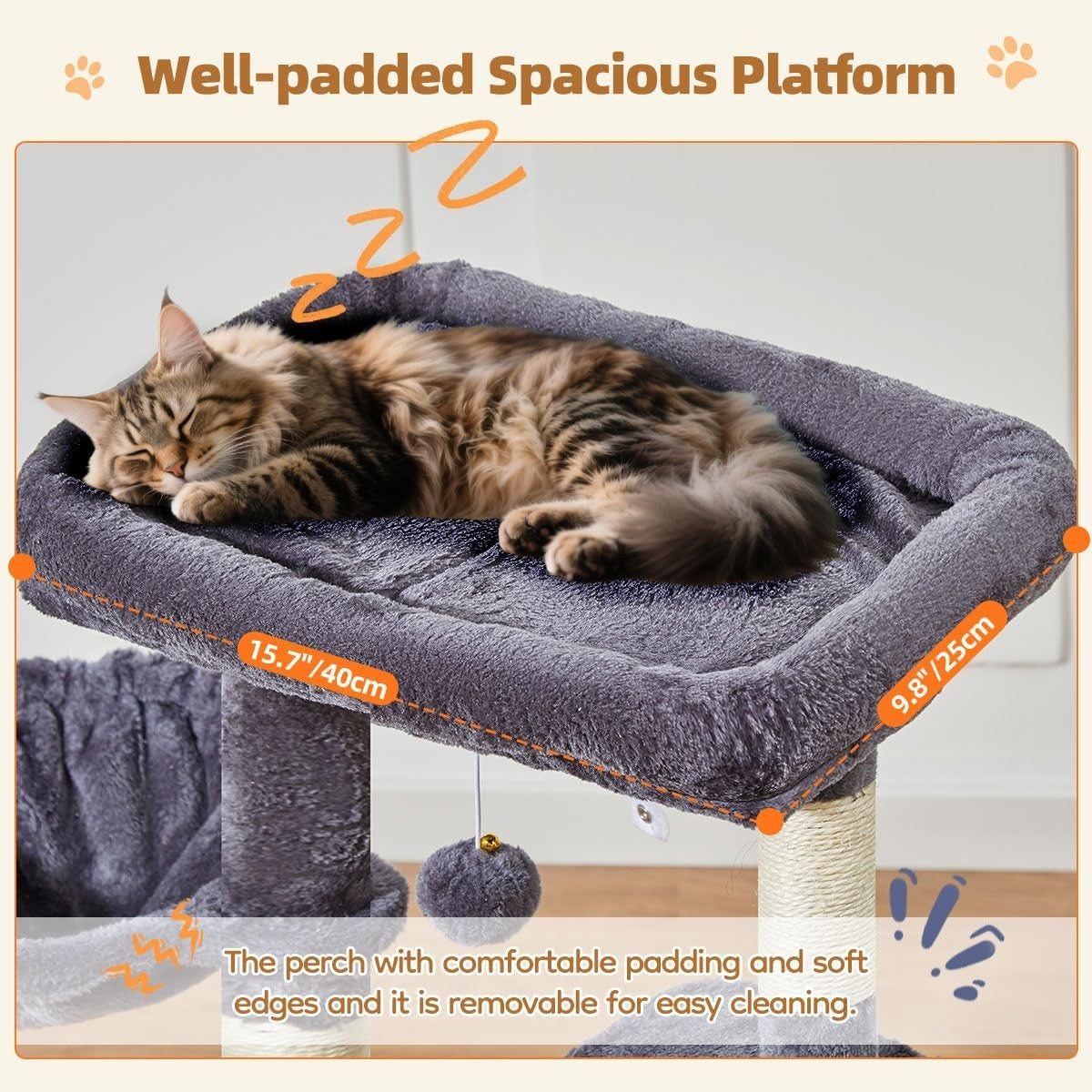 98cm Cat Tower Indoor Scratching Post with Condo Hammock & Perch