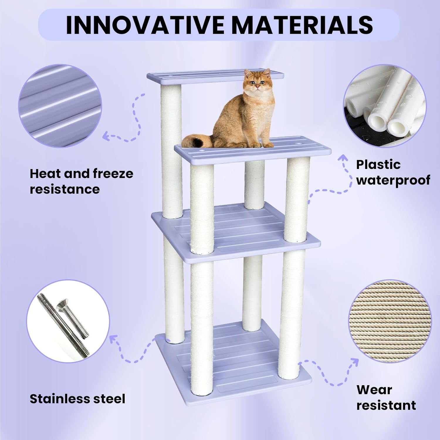 46 Inch Cat Tree Tower Multi Level Scratching Posts Indoor Outdoor Large Cats