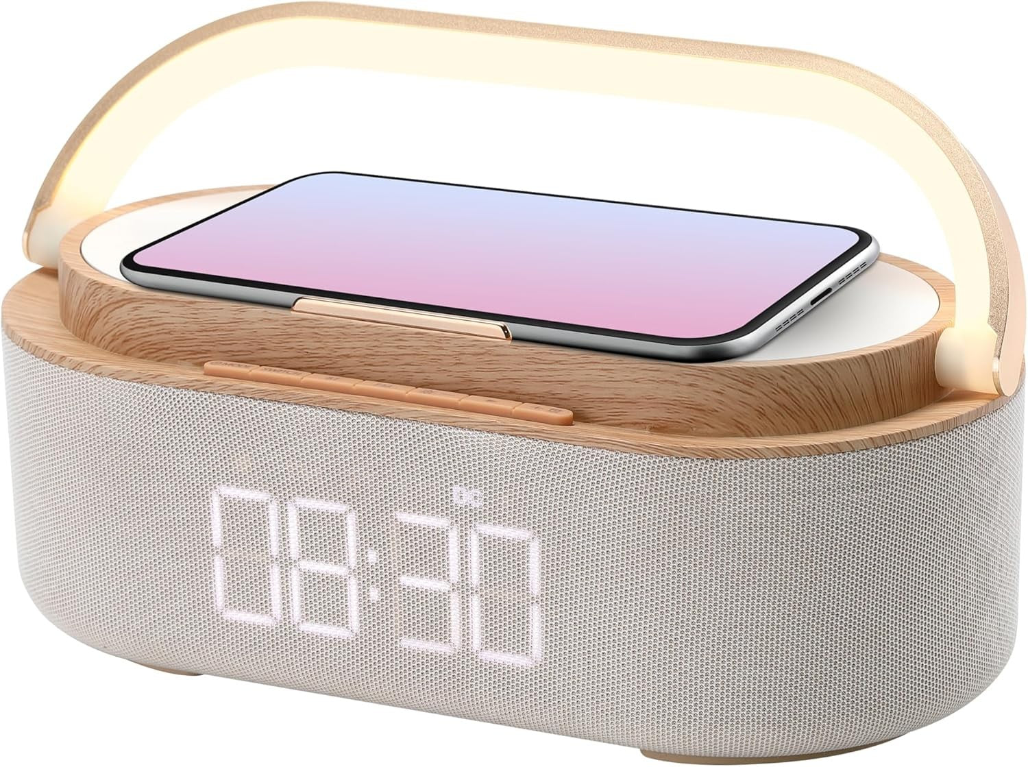 Wireless Charging Alarm Clock Bluetooth Speaker Bedside Light Up Dock