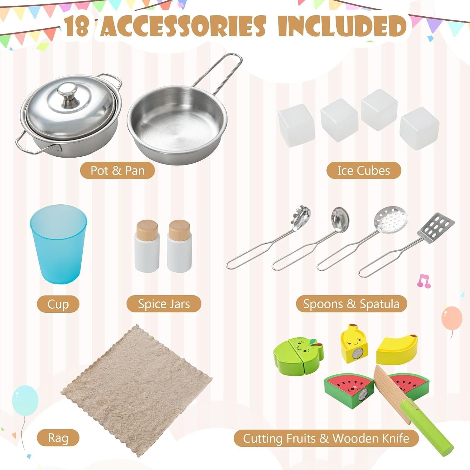 Wooden Kids Play Kitchen Grey Toy Set Microwave Oven Ice Maker Sound