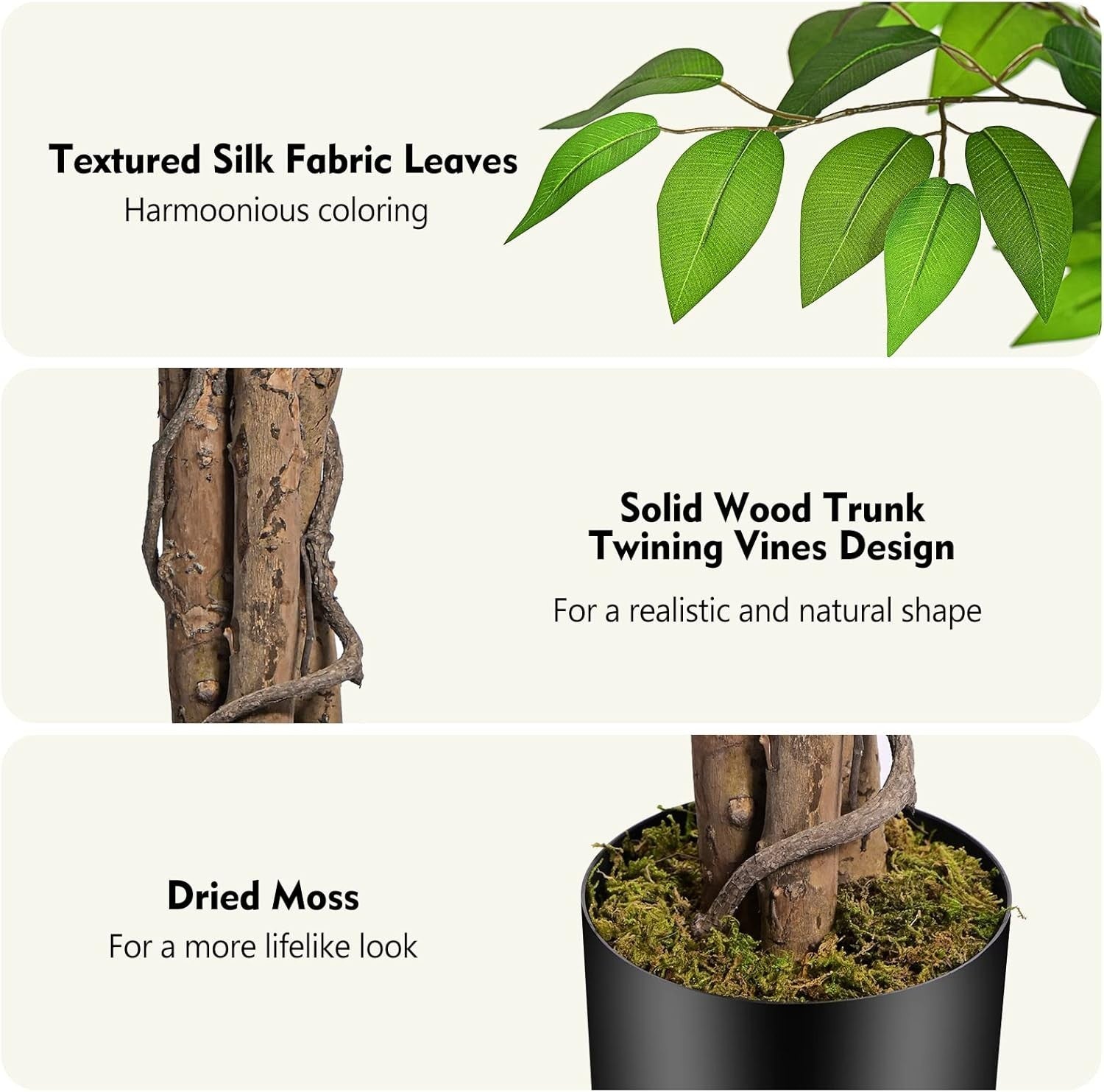 6ft Ficus Artificial Tree 180cm – Natural Curved Trunks Lifelike Indoor Decor