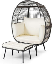 Extra Large Rattan Egg Chair with Footstool Outdoor Indoor Lounge Seat