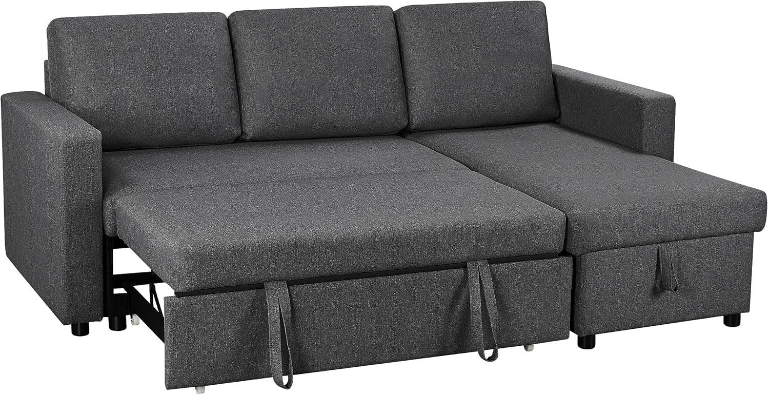 Grey L-Shaped Sofa Bed 3 Seater Pull Out Storage Corner Couch Modern