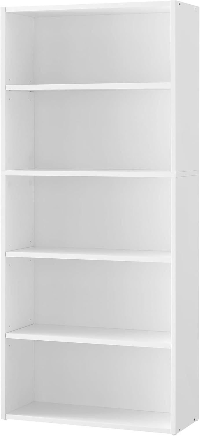 5 Tier Wooden Bookcase Tall Storage Display Book Shelf for Living Room White