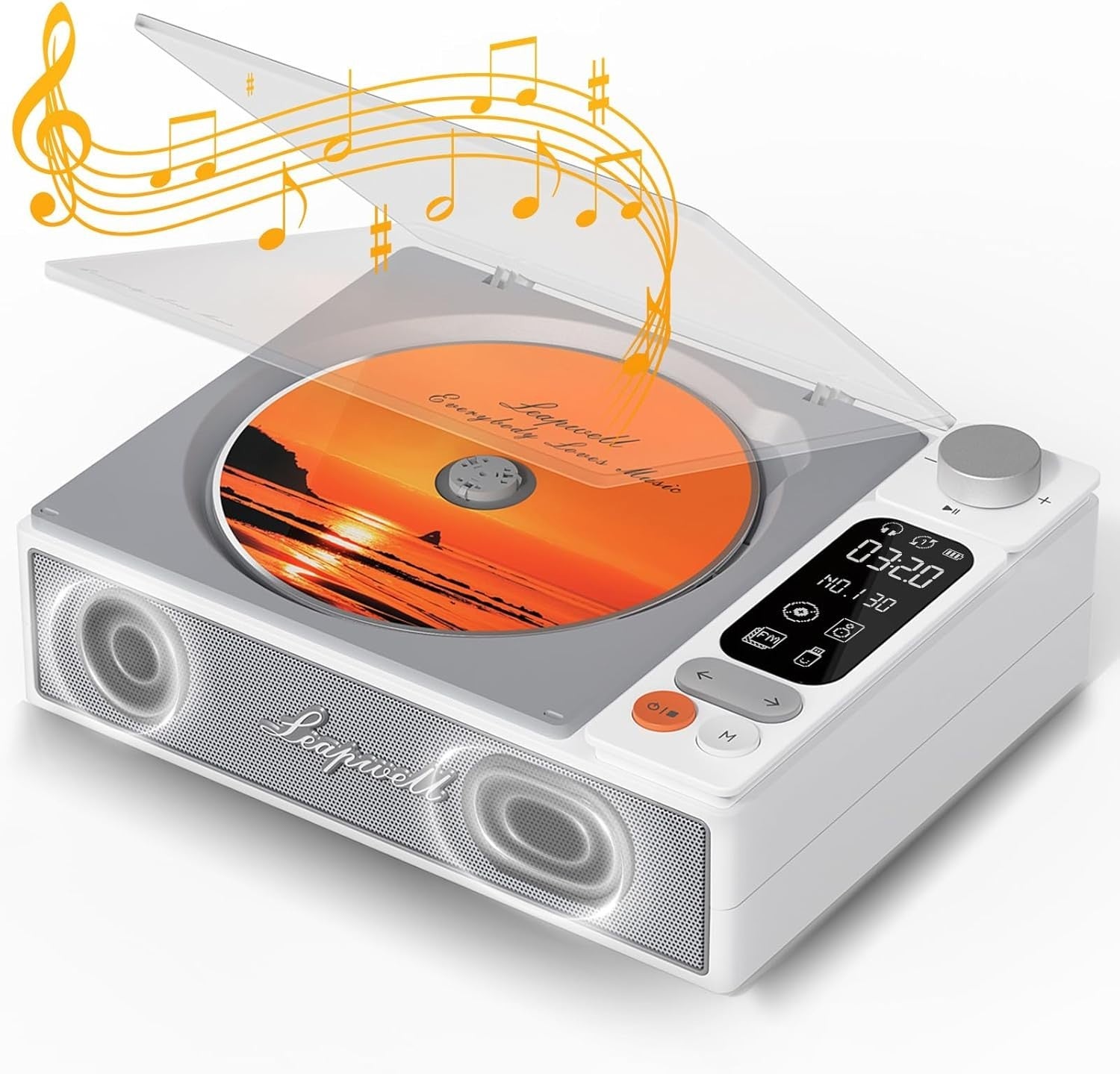 Rechargeable Bluetooth CD Player HiFi Speakers FM USB Optical Remote White