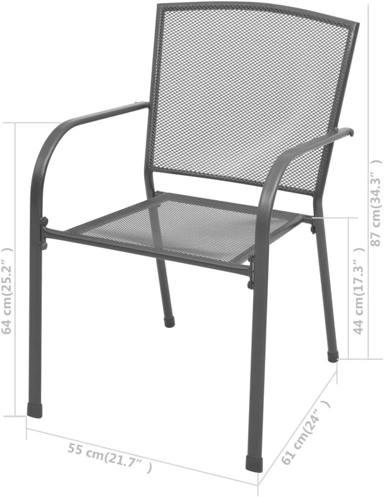 2 Pack Stackable Garden Chairs Steel Mesh Patio Dining Chairs Grey