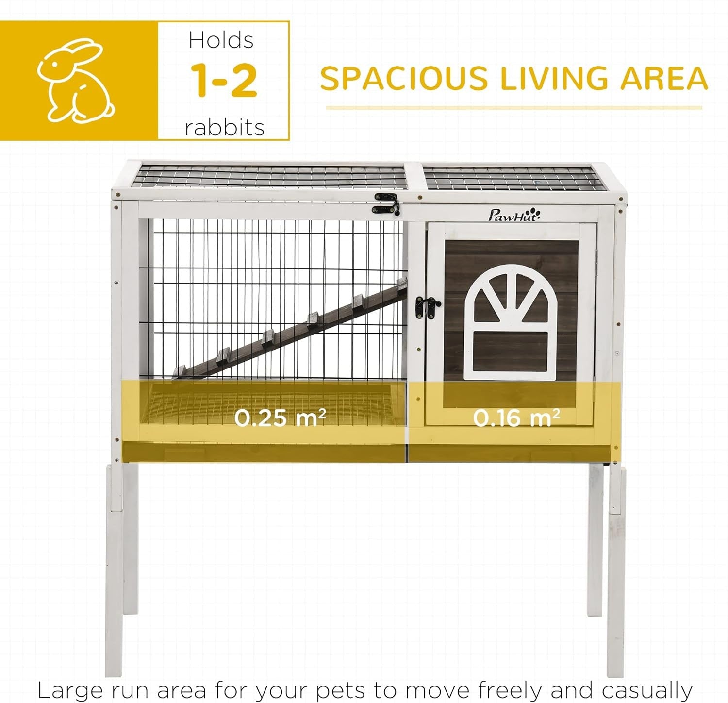 Elevated Wooden Rabbit Hutch Indoor Guinea Pig Cage Roof Ladder Tray