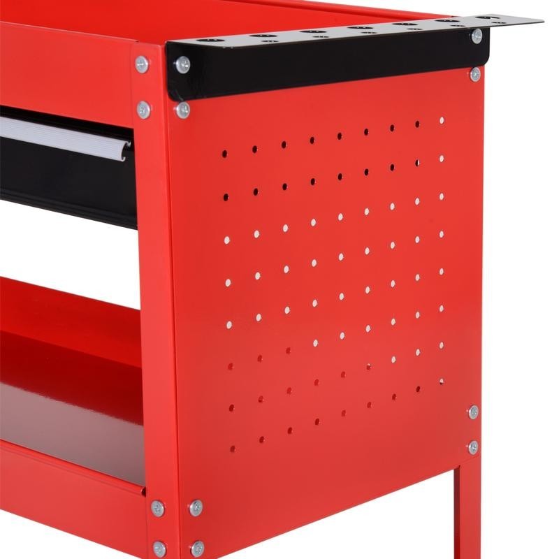3-Tier Tool Trolley Cart with Drawer | Red Garage Workshop Storage Unit