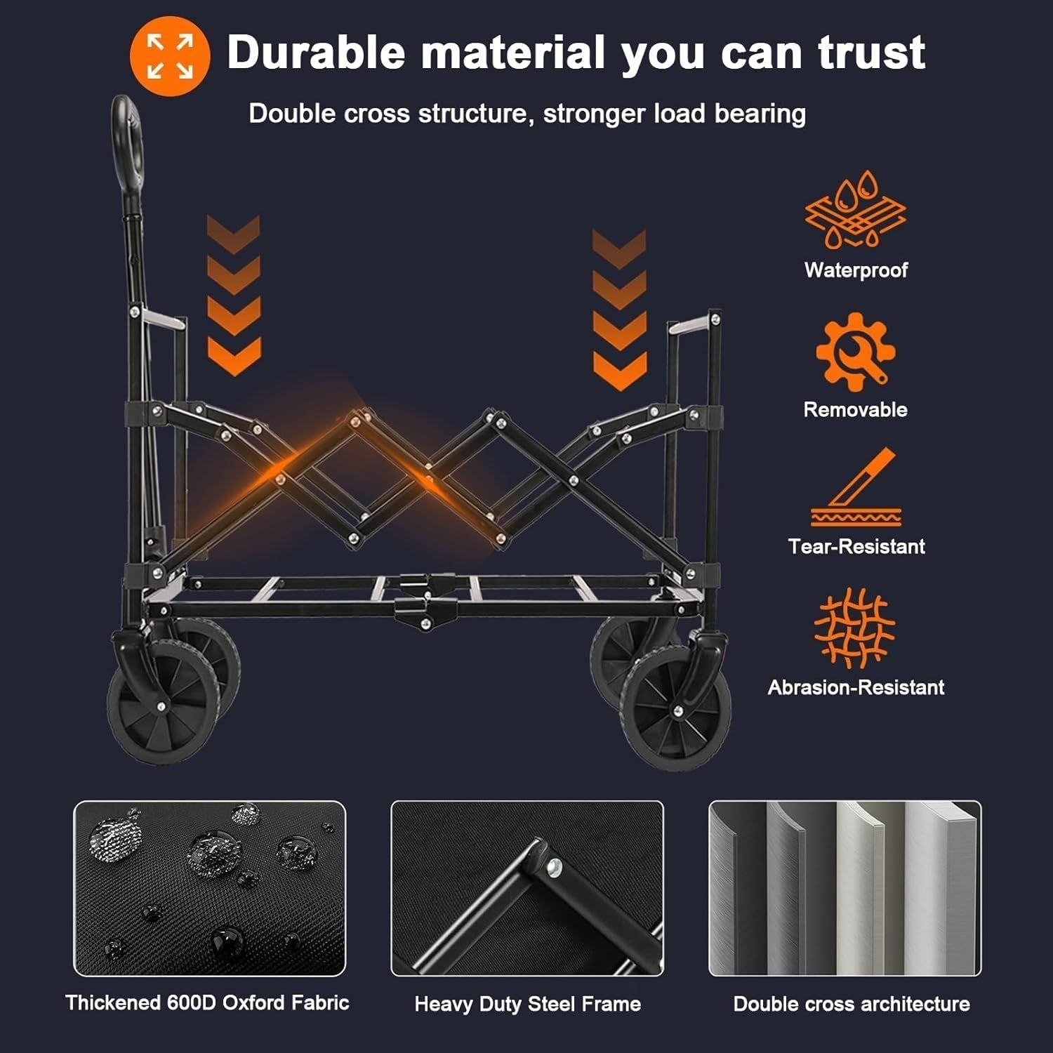 159kg Heavy Duty Folding Festival Trolley Wagon with All-Terrain Wheels Black