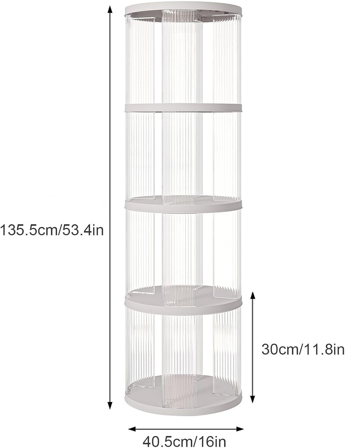 360° Rotating  Round Plastic Corner Bookshelf 4-Tier Floor Standing Shelf White