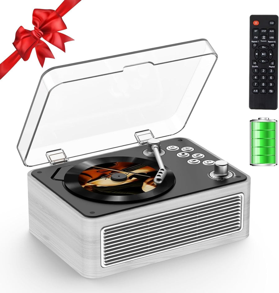 Retro Bluetooth CD Player FM Radio USB AUX HiFi Speakers Poplar