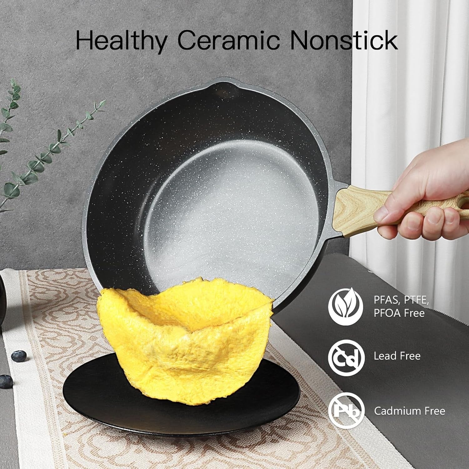 18Pcs Grey Ceramic Non-Stick Cookware Set with Glass Lids & Utensils, PFAS-Free