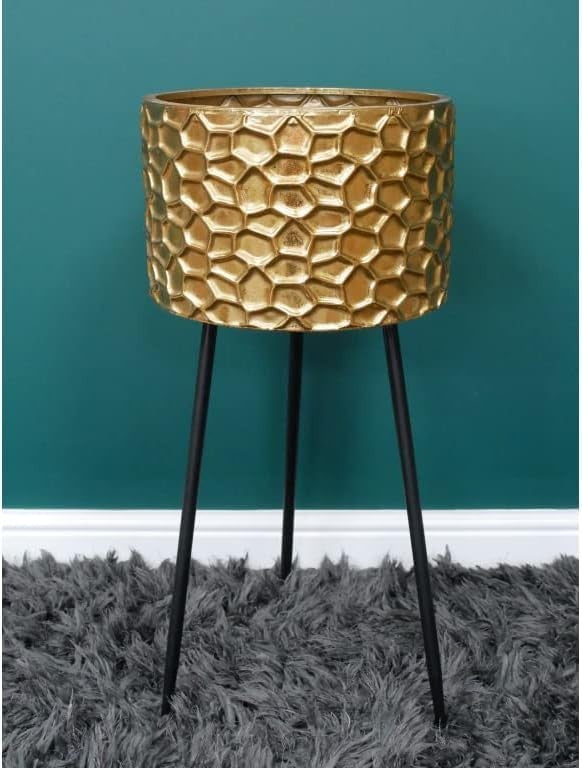 Gold Metal Plant Stand 72cm Tall Flower Pot Indoor Outdoor Black Tripod Legs