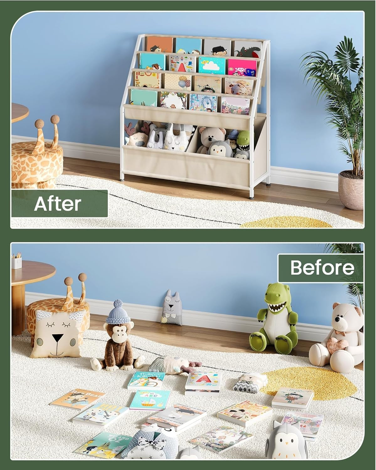 4-Tier Kids Bookshelf Toddler Bookcase Large Capacity Toy Storage Shelf