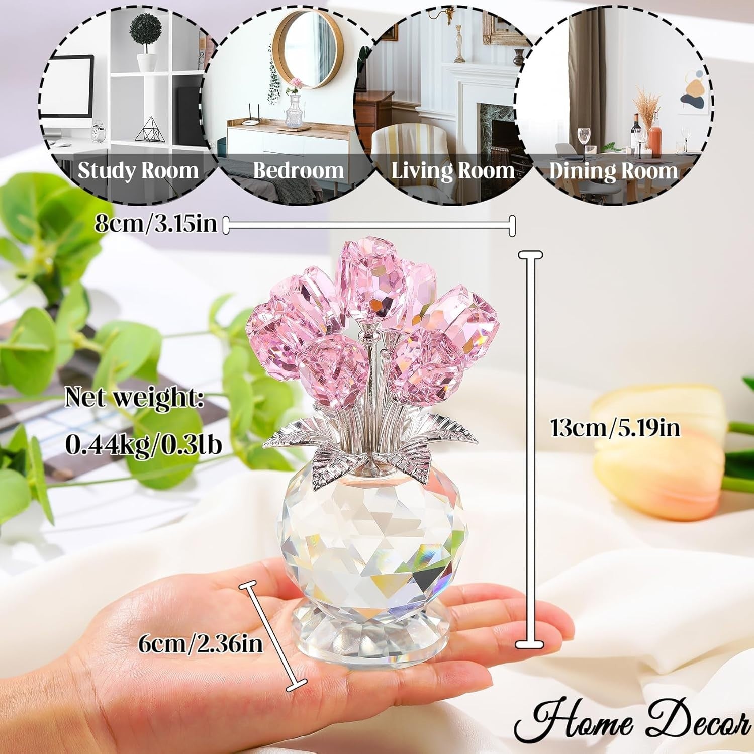 Pink Crystal Tulip Flower Ornament – Luxury K9 Glass Bouquet Gift for Her Home