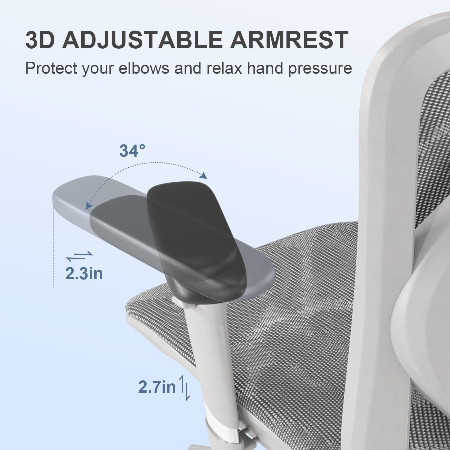 Ergonomic Office Chair Light Gray Mesh Back 3D Armrest Adjustable Headrest