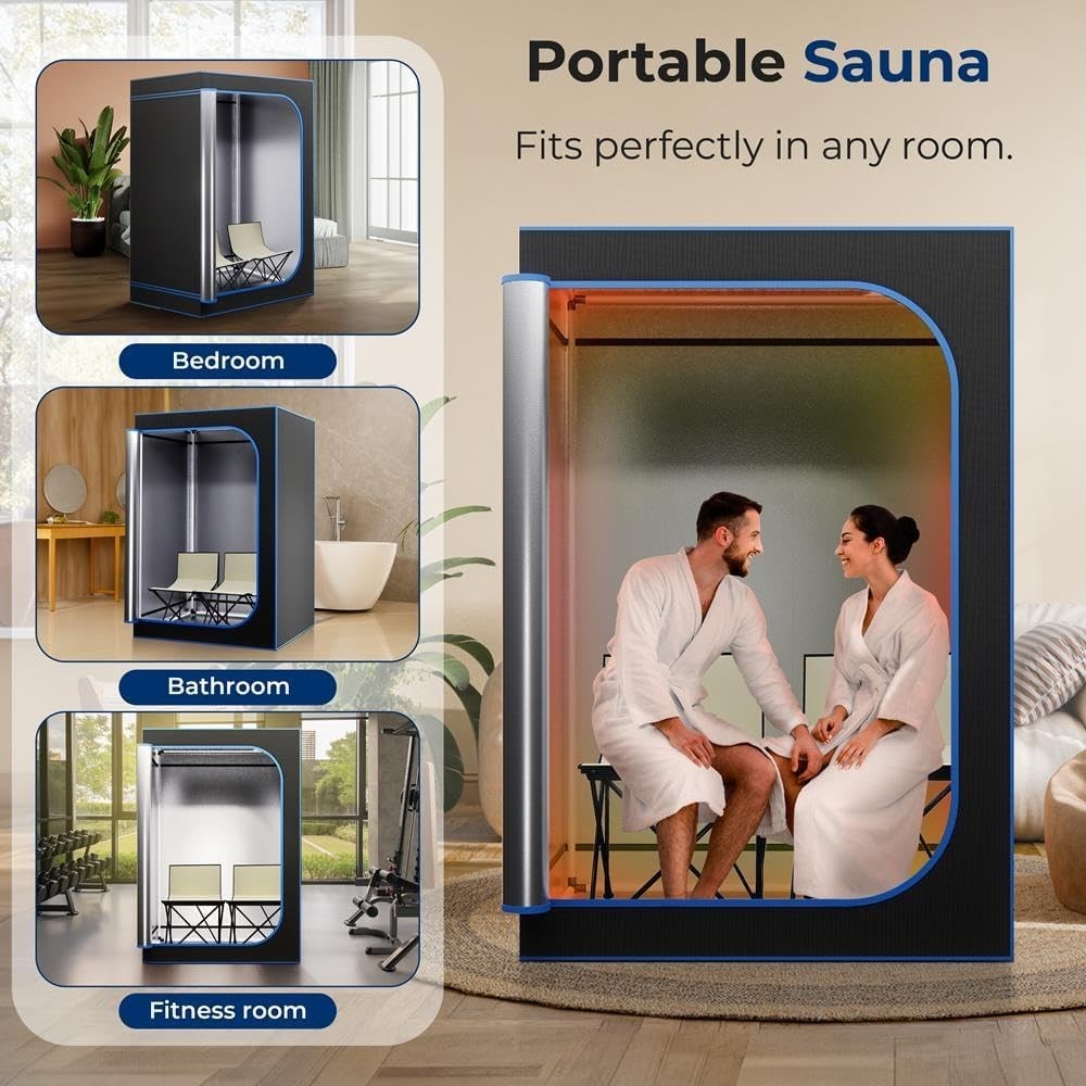 Compact Portable Steam Sauna – Folding Chair & Heated Foot Pad, Black