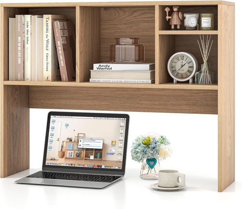 Natural Desktop Bookshelf Hutch 4-Shelf Countertop Storage Rack Monitor