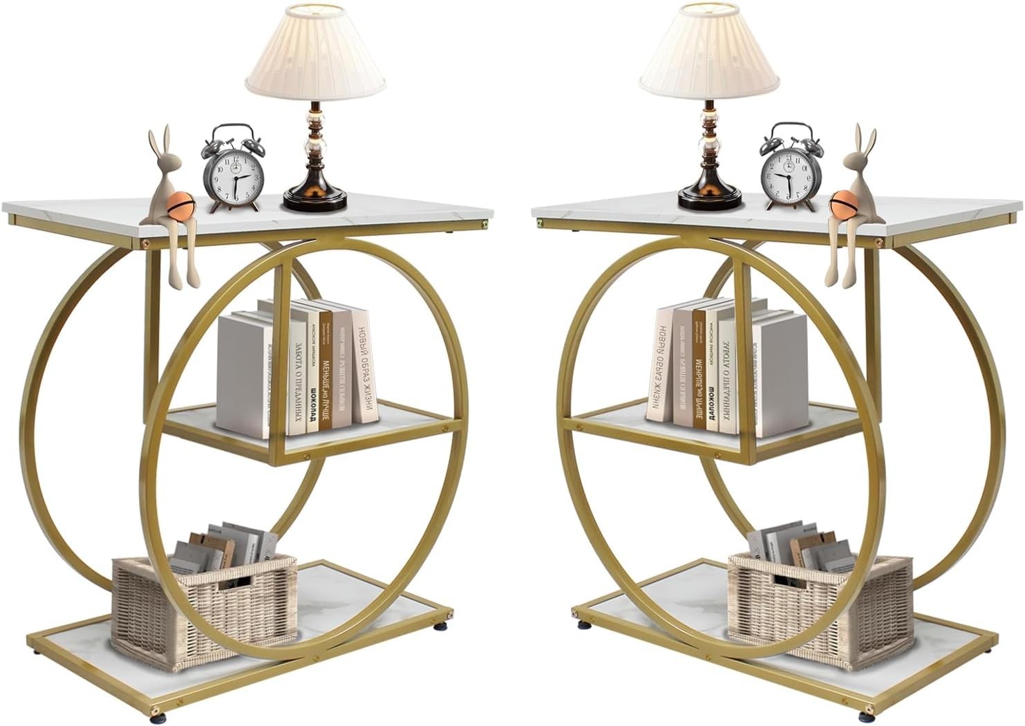 3-Tier Gold Side Table with Storage Shelves, Compact Modern Sofa End Table