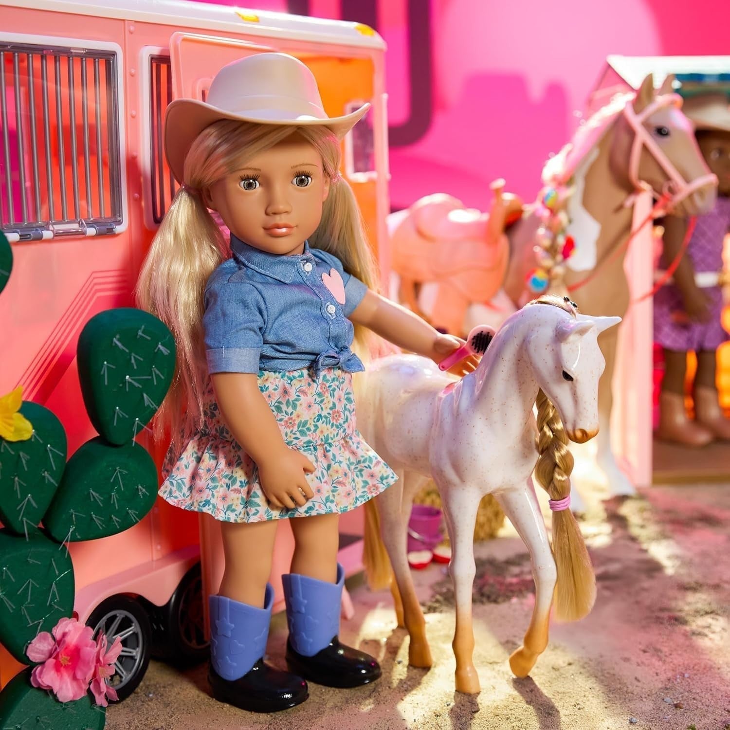 18-Inch Cowgirl Doll Hazel Eyes Blonde Hair Horse Care Accessories