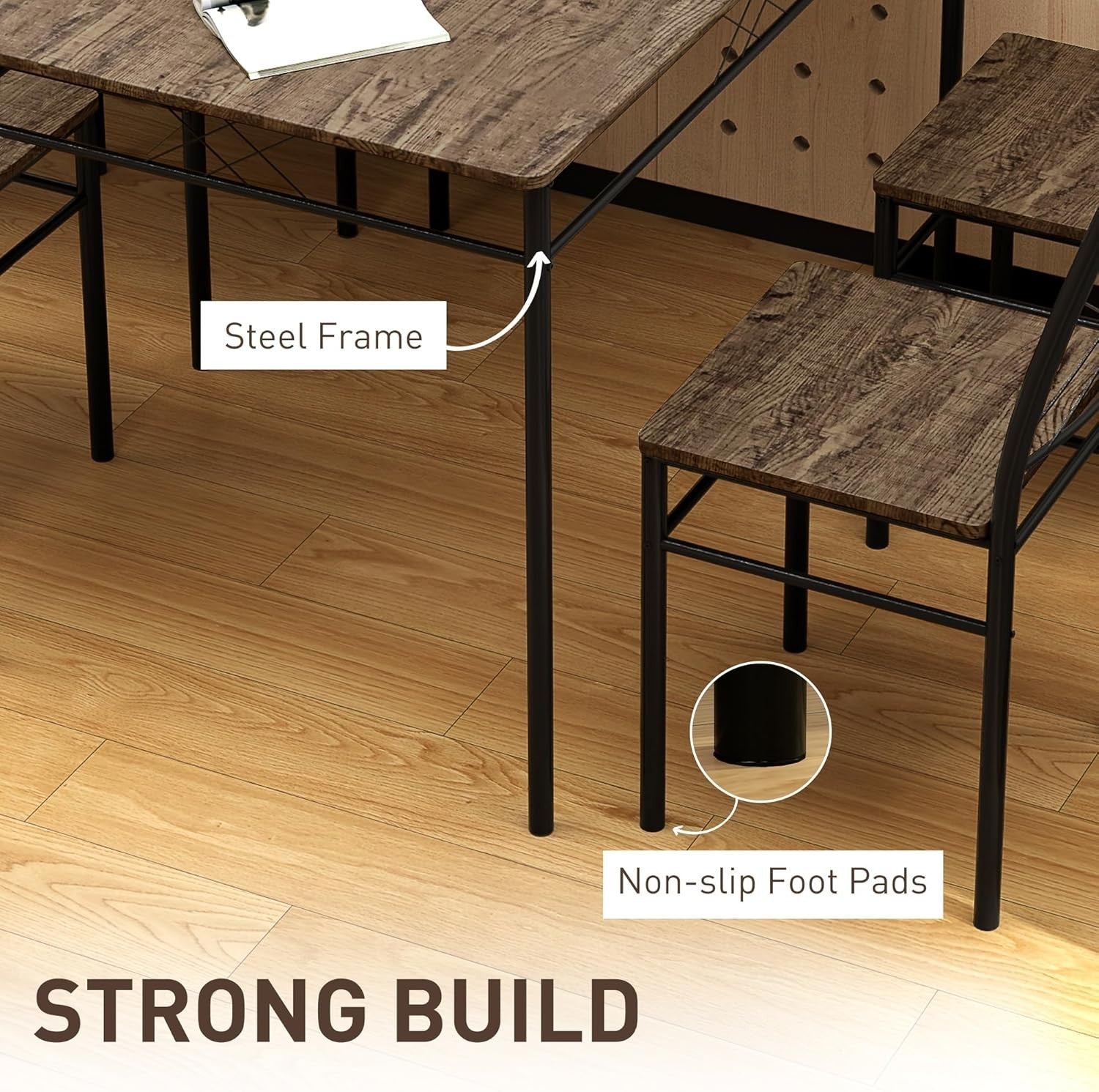 Compact Oak Dining Table & 4 Chairs Set – Space Saving, Modern Steel Frame