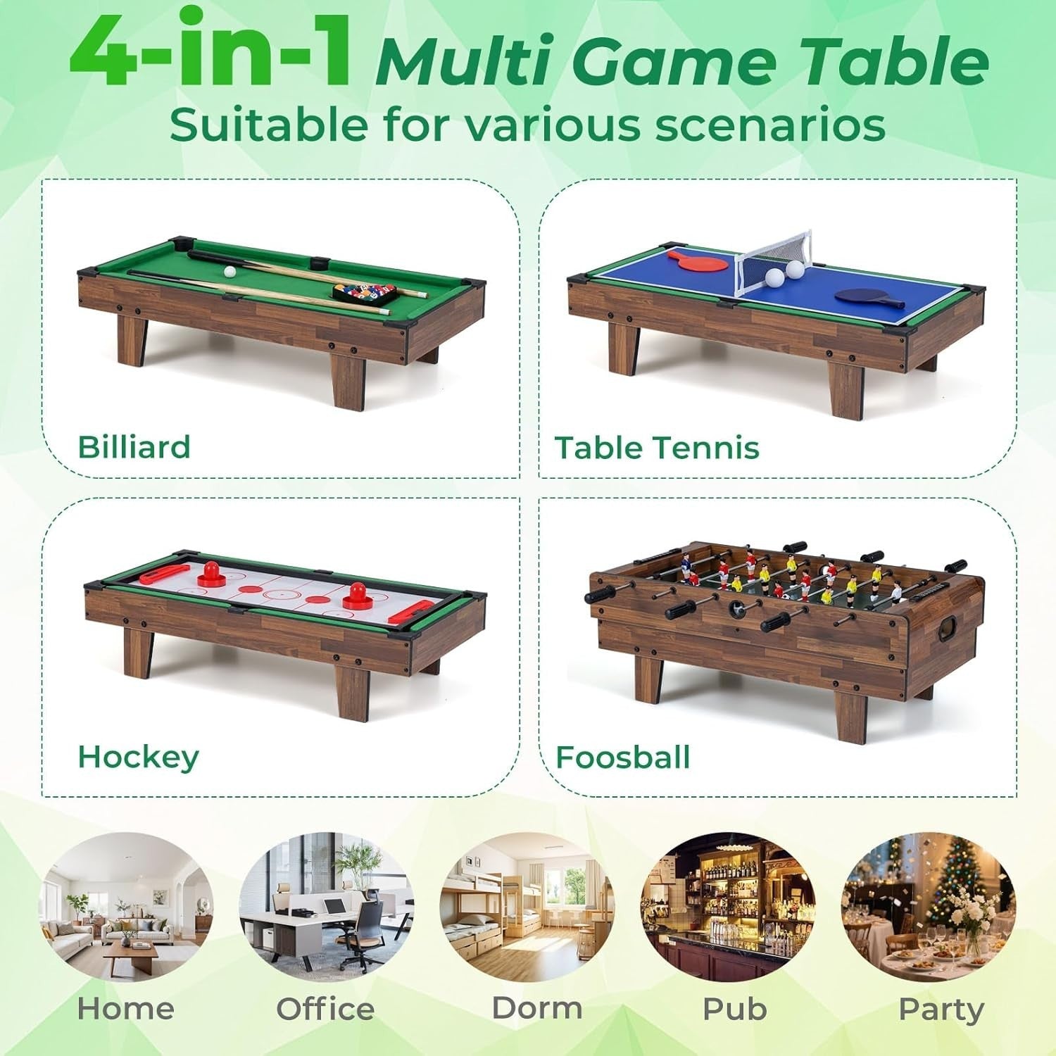 Wooden 4 in 1 Games Table Football Air Hockey Pool Table Tennis
