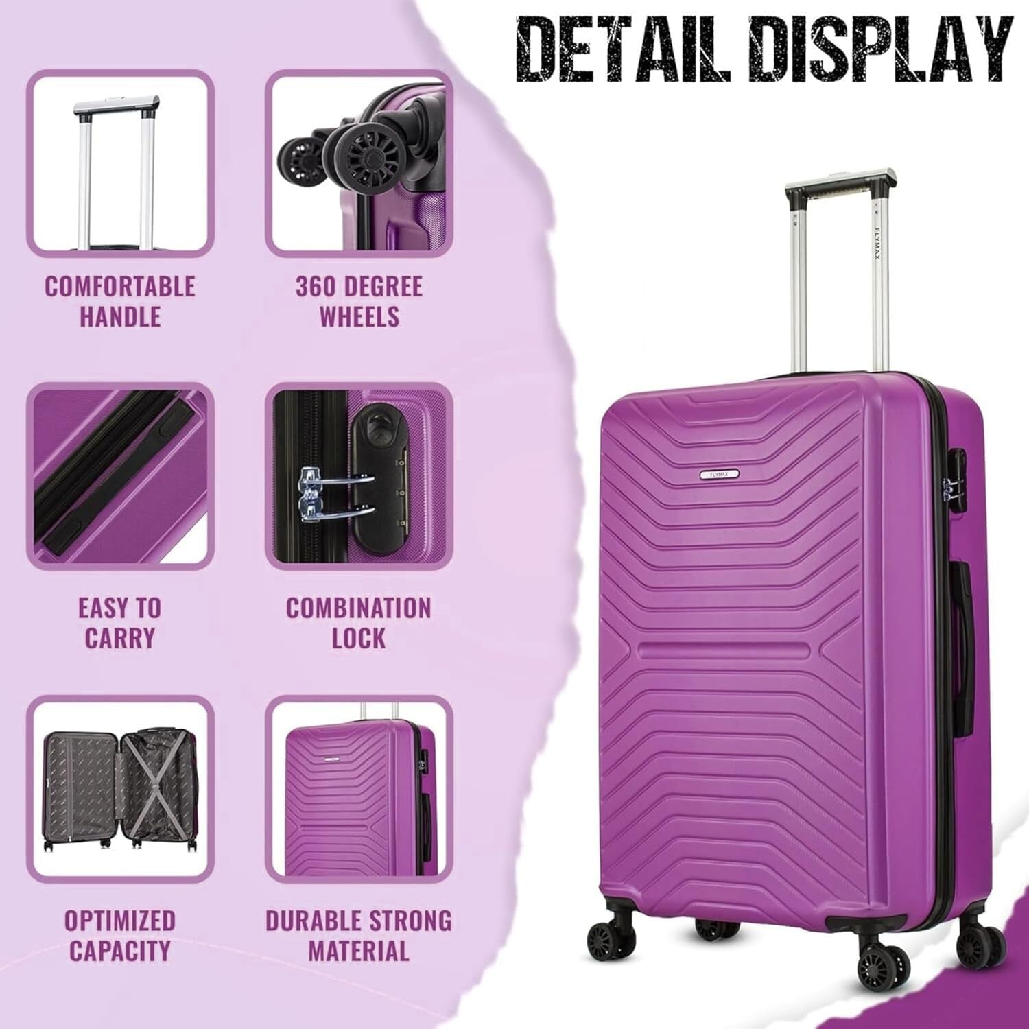 24'' Medium Check In Suitcase ABS Hard Shell 4 Wheel Spinner 3 Digit Lock
