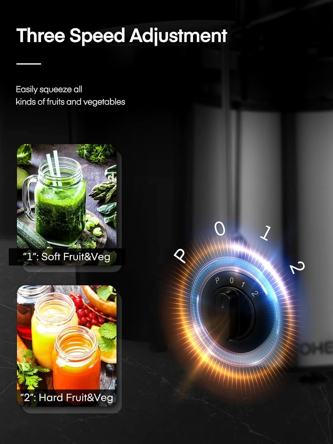 900W Centrifugal Juicer Silver 3 Speed Wide Chute Fast Whole Fruit