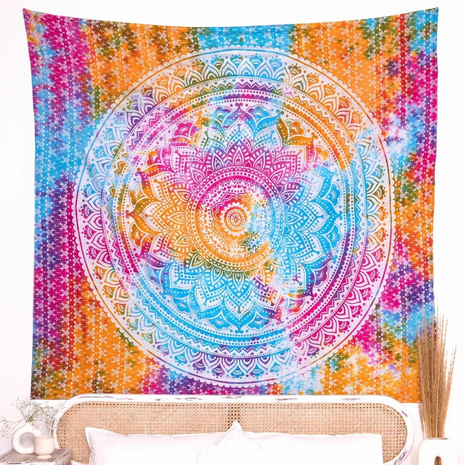 Multicolor Mandala Cotton Tapestry 137x213cm Boho Wall Decor