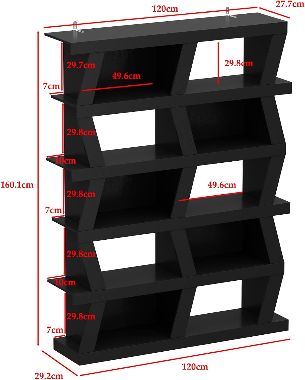Modern Black Wave Bookcase with 10 Shelves Freestanding Display Unit