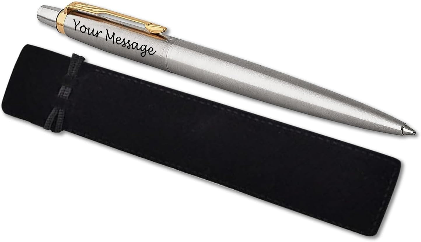 Personalised Ballpoint Pen – Silver Stainless Steel, Gold Clip, Medium Ink
