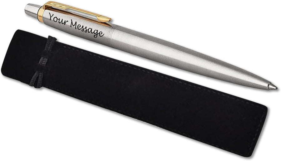 Personalised Ballpoint Pen – Silver Stainless Steel, Gold Clip, Medium Ink