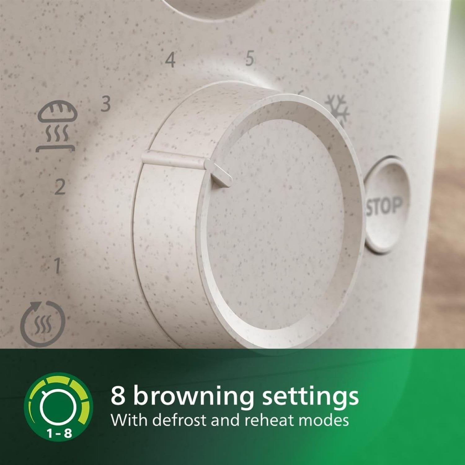 Eco-Friendly 8-Setting Toaster with Bun Warmer, Removable Crumb Tray & Wood