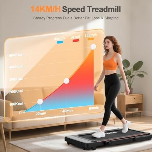 2.5HP Folding Treadmill 14KMH Home Office Walking Pad Bluetooth Speaker