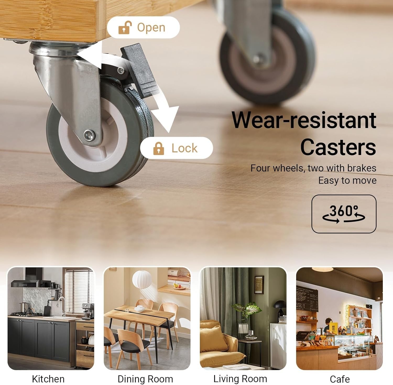 Kitchen Island Trolley on Wheels Stainless Steel Top Storage Cabinet Drawers