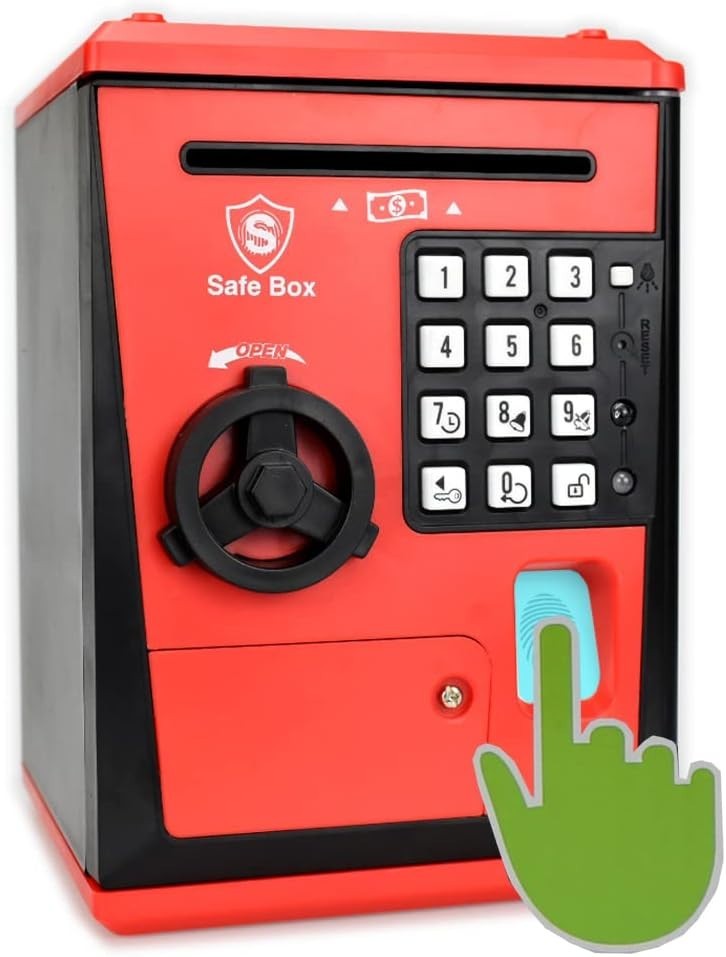 Kids Fingerprint Money Safe ATM Piggy Bank Password Coin Saving Box
