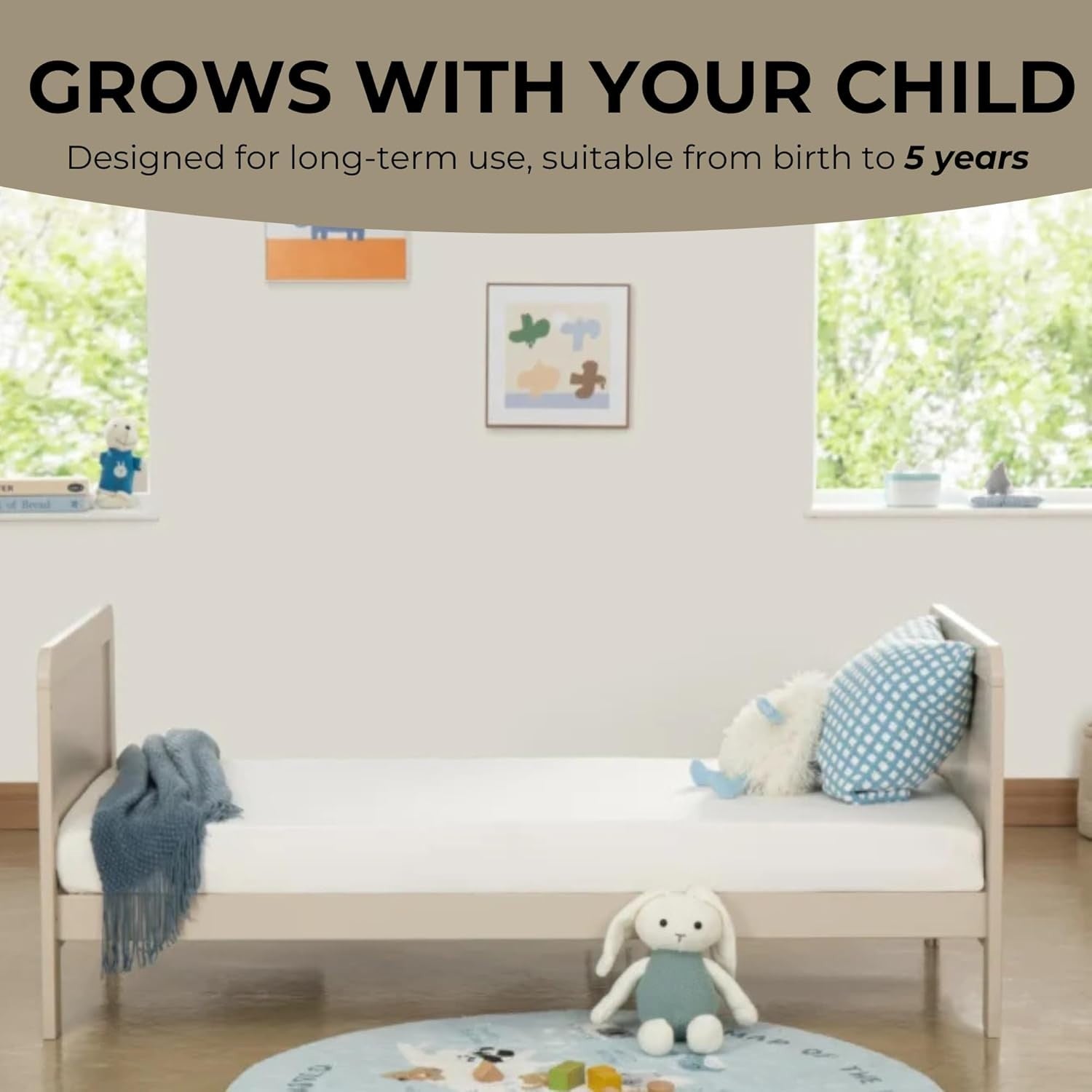 Convertible Baby Cot Bed Toddler Bed Adjustable Height Protective Teething Rails