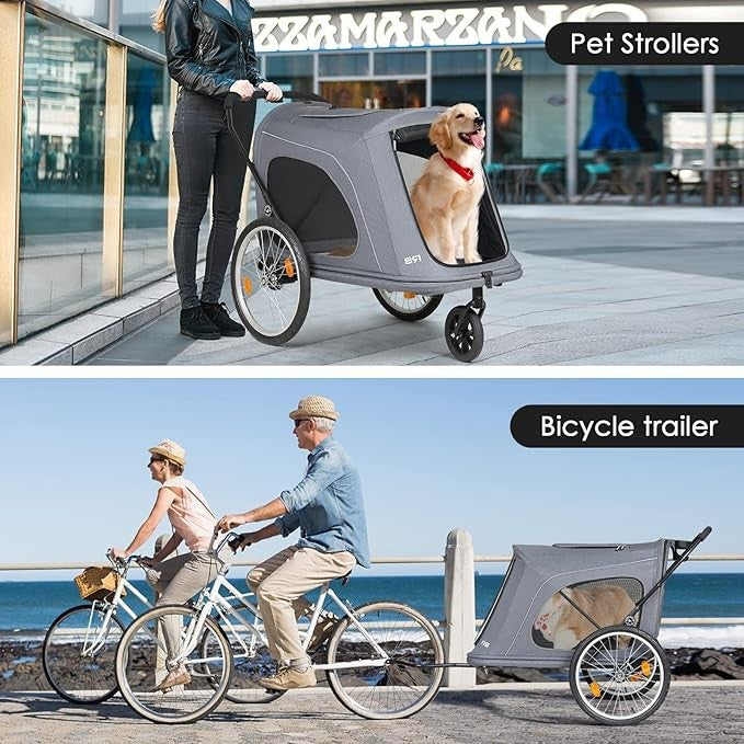 Large Dog Stroller Foldable Pet Pushchair Trailer 3 Wheel Heavy Duty 100lb