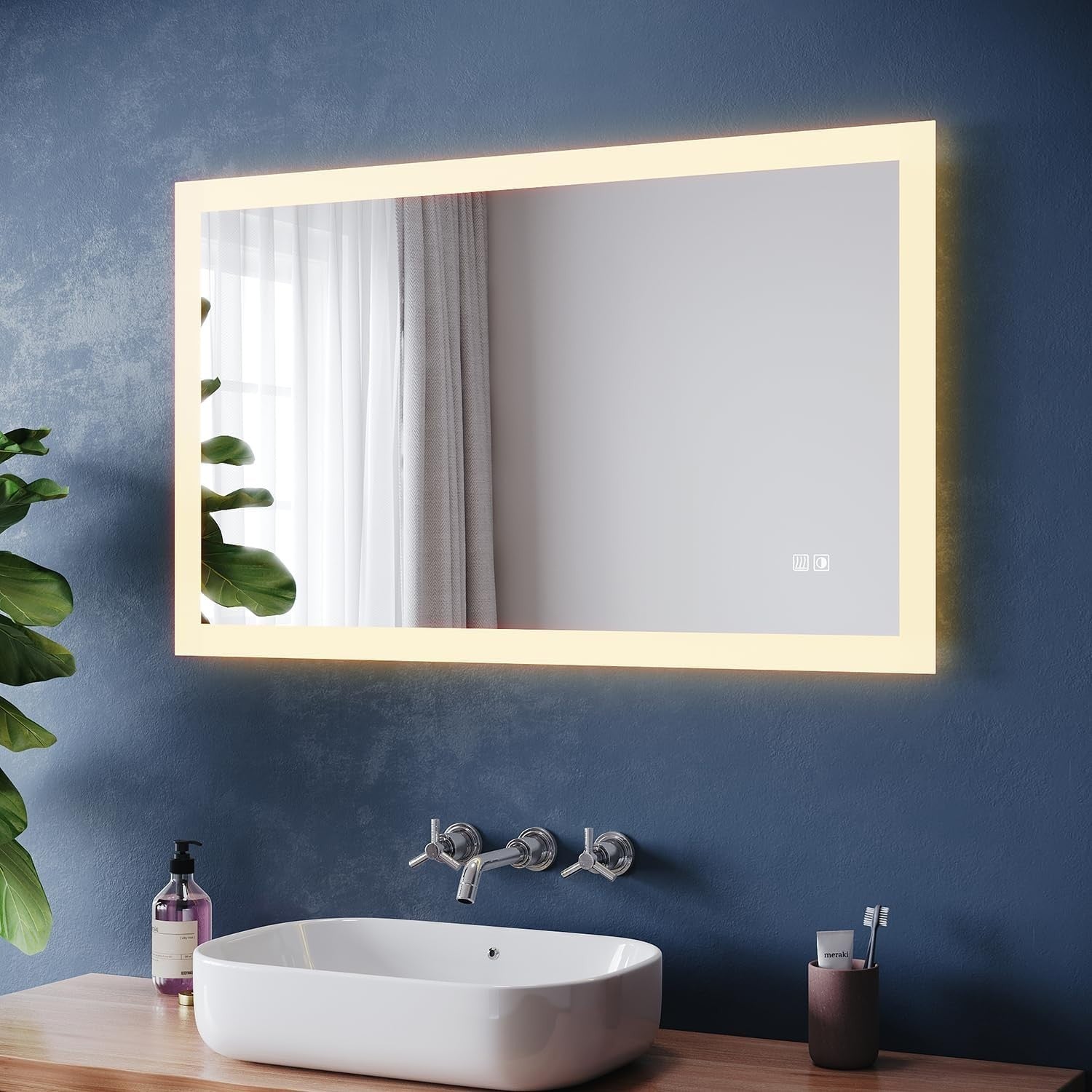 Illuminated LED Bathroom Mirror 3-Color Dimmable Anti-Fog 100x60cm