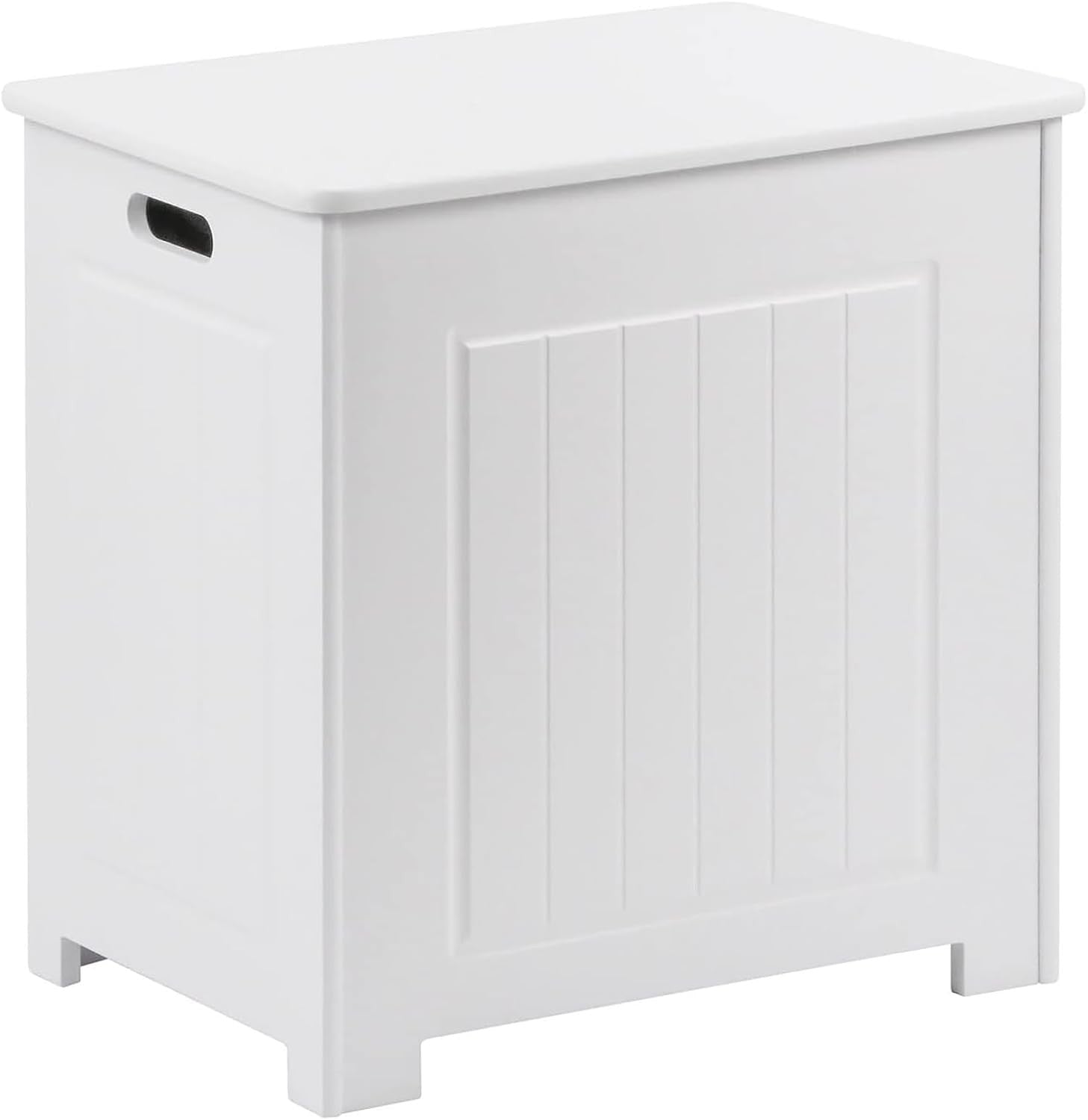 White Laundry Storage Cabinet with Lid Wooden Bathroom Hamper Bin