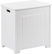 White Laundry Storage Cabinet with Lid Wooden Bathroom Hamper Bin