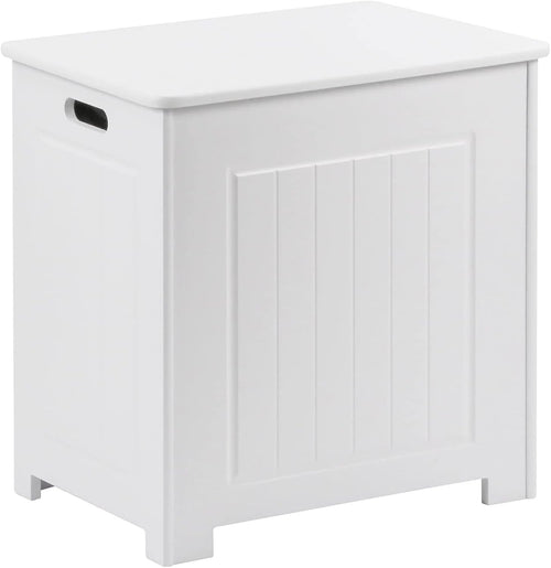 White Laundry Storage Cabinet with Lid Wooden Bathroom Hamper Bin