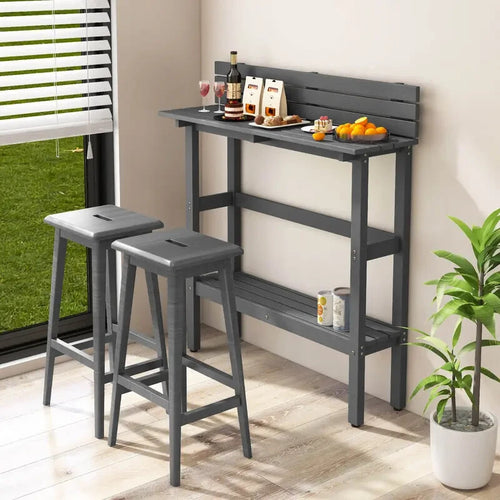 Outdoor Bar-Height Patio Counter Table 122 cm | Double-Shelf HDPE Pub Bench