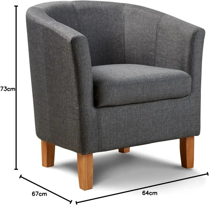 Light Grey Fabric Tub Chair Armchair with Wood Legs Modern Lounge Seat