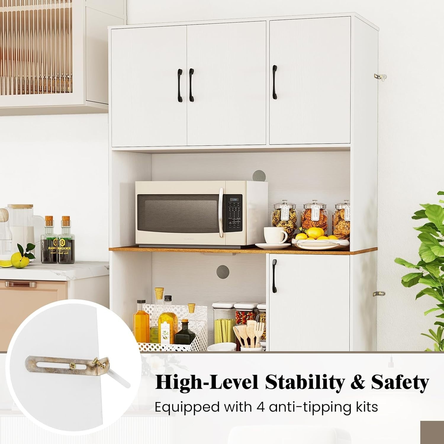 180cm Tall Kitchen Storage Cabinet 6-Door Pantry White | Built-in Outlet