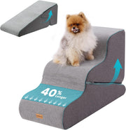Large Adjustable 3 Step Dog Stairs Pet Ramp Non Slip Grey
